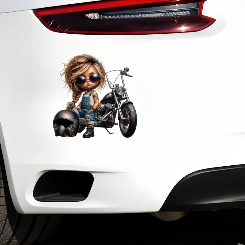 Kaprisli Motosiklet Kız Araba Sticker 13cmx13cm
