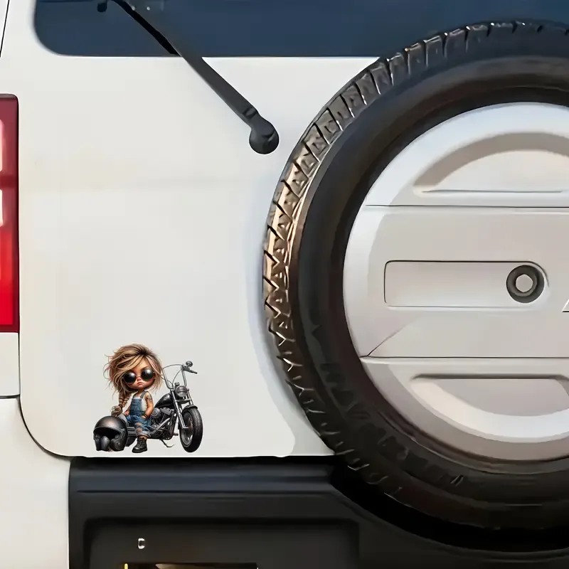 Kaprisli Motosiklet Kız Araba Sticker 13cmx13cm