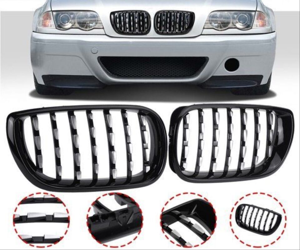 3 SERISI 2002-2004 E46 IÇIN UYUMLU DIAMOND PANJUR (BÖBREK)  PIANO BLACK   ÇERÇEVE