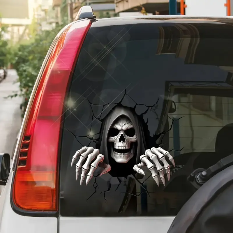 Korkunç Görünmez Kafatası Pencere Çift Taraflı Çıkarılabilir Su Geçirmez Vinil Sticker