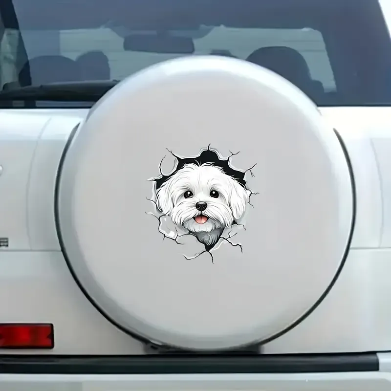 3D Düz Sevimli Beyaz Köpek Yaratıcı Vinil Sticker