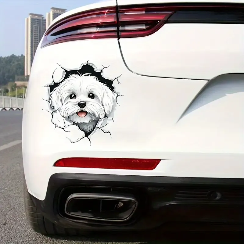 3D Düz Sevimli Beyaz Köpek Yaratıcı Vinil Sticker
