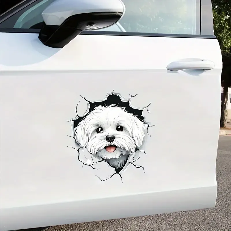 3D Düz Sevimli Beyaz Köpek Yaratıcı Vinil Sticker