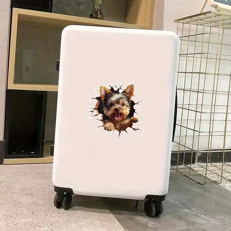 3D Yorkshire Terrier Çatlak Delikli Vinil Sticker