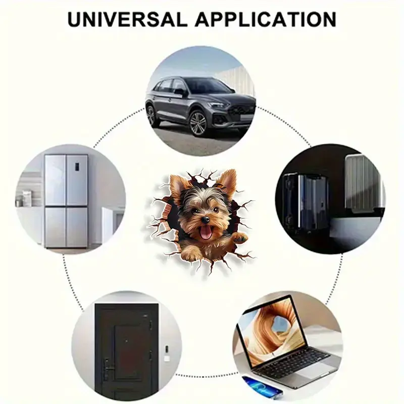 3D Yorkshire Terrier Çatlak Delikli Vinil Sticker