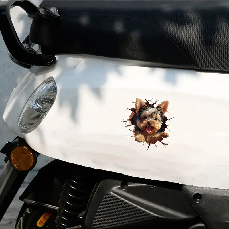3D Yorkshire Terrier Çatlak Delikli Vinil Sticker