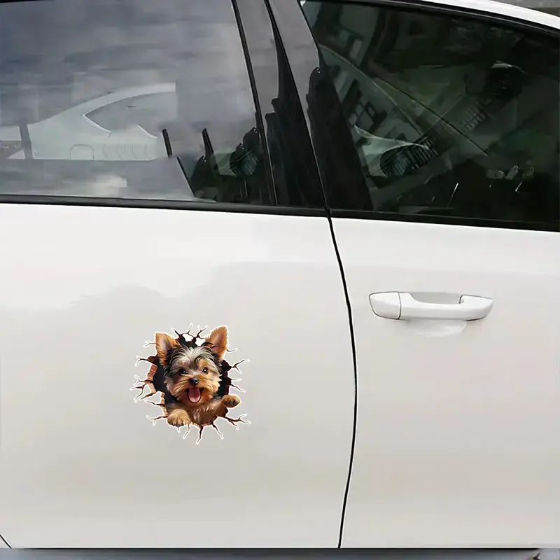 3D Yorkshire Terrier Çatlak Delikli Vinil Sticker
