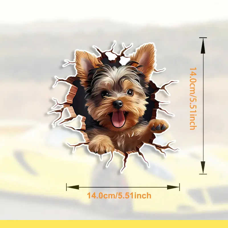 3D Yorkshire Terrier Çatlak Delikli Vinil Sticker