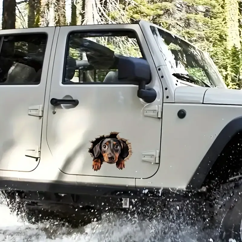 Kuyudan Çıkartılan Dachshund Peeking Vinil Sticker Su Geçirmez