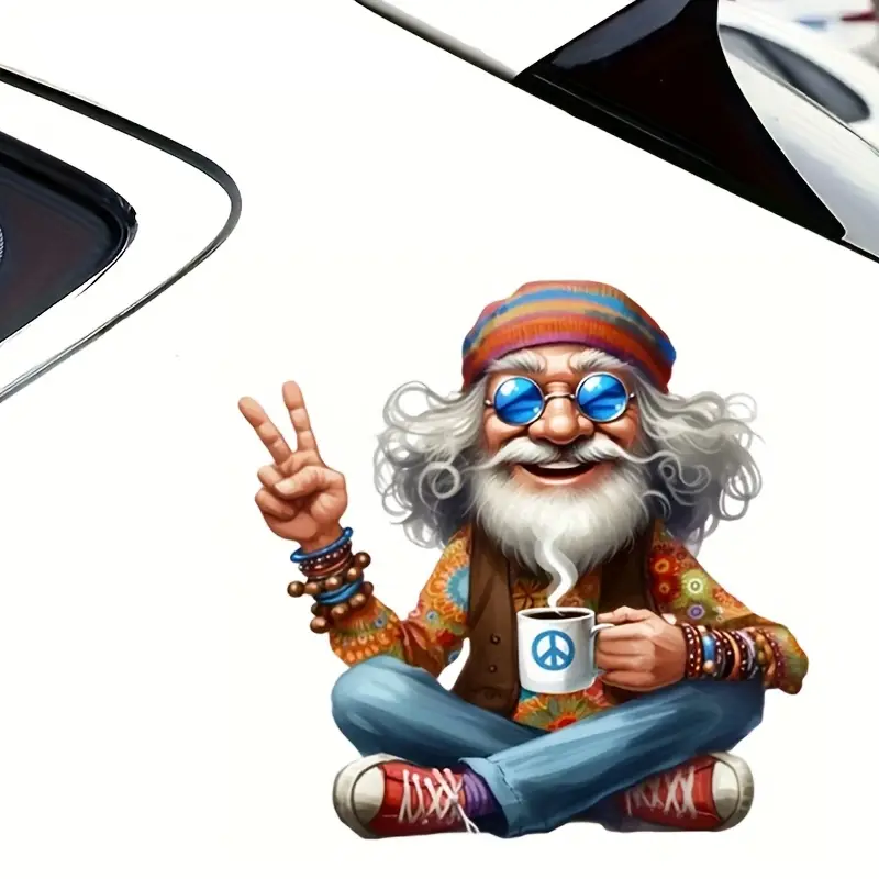 Hippi Büyükbaba ile Kahve Vinil Sticker