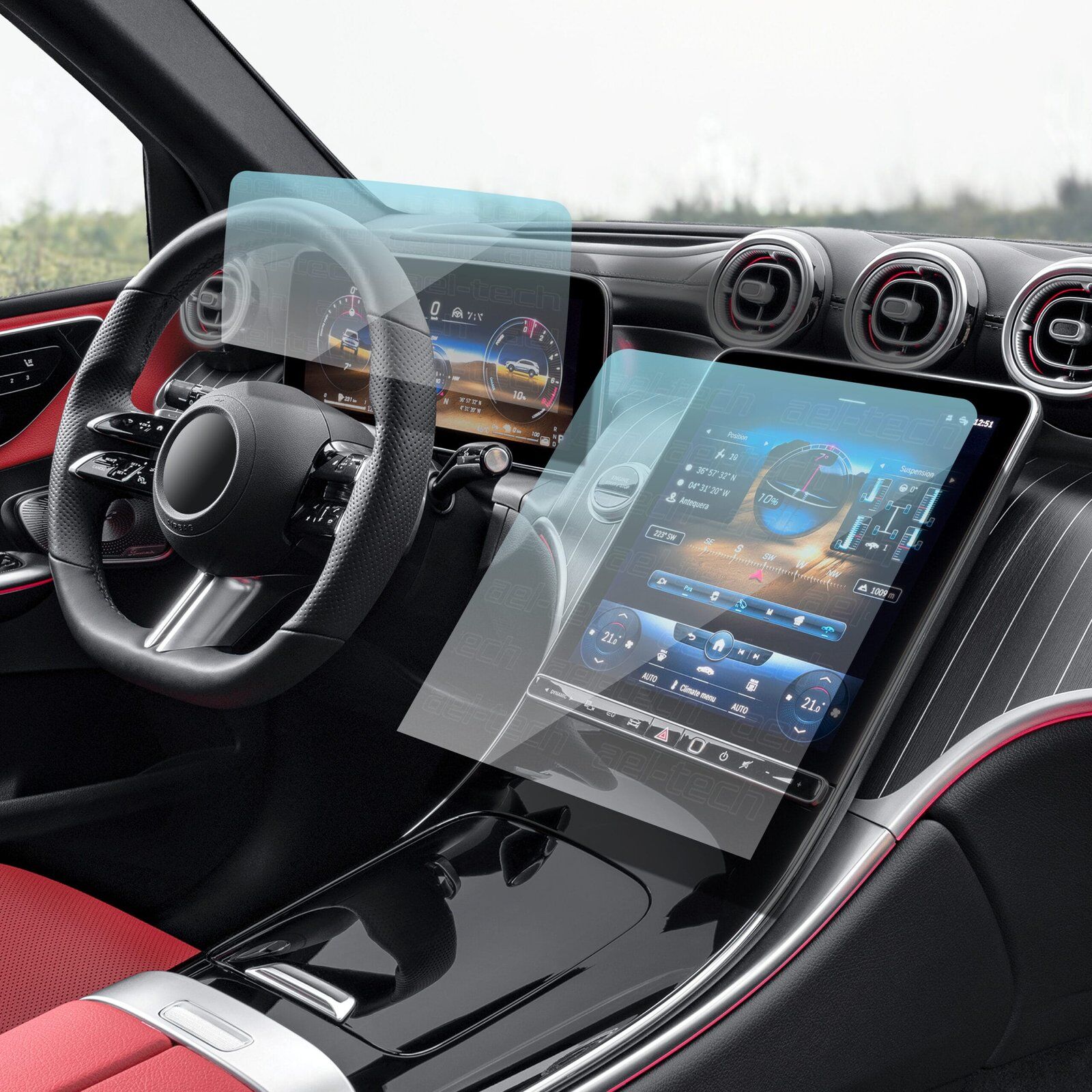 Mercedes GLC 2023-2025 Uyumlu Dijital Gösterge ve 11.9 inç Navigasyon 9H Nano Ekran Koruyucu 2'li Set