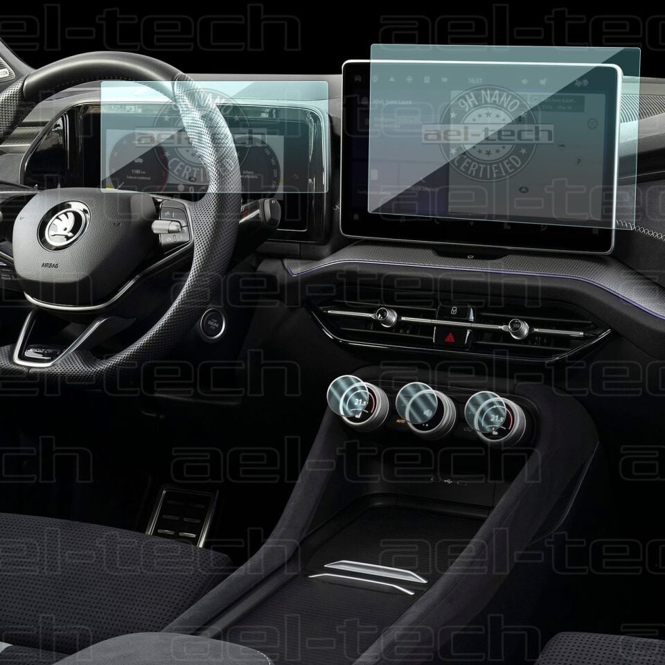 Skoda Kodiaq Uyumlu 13 inç Navigasyon Dijital gösterge ve Klima iç Ekran 9H Nano Ekran Koruyucu 3lü set