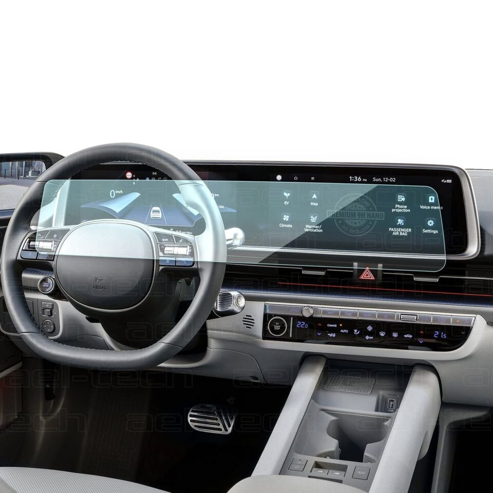 Hyundai Ioniq 6 2024 Uyumlu 12.3 İnç Dijital Gösterge ve Navigasyon 9H Nano Ekran Koruyucu