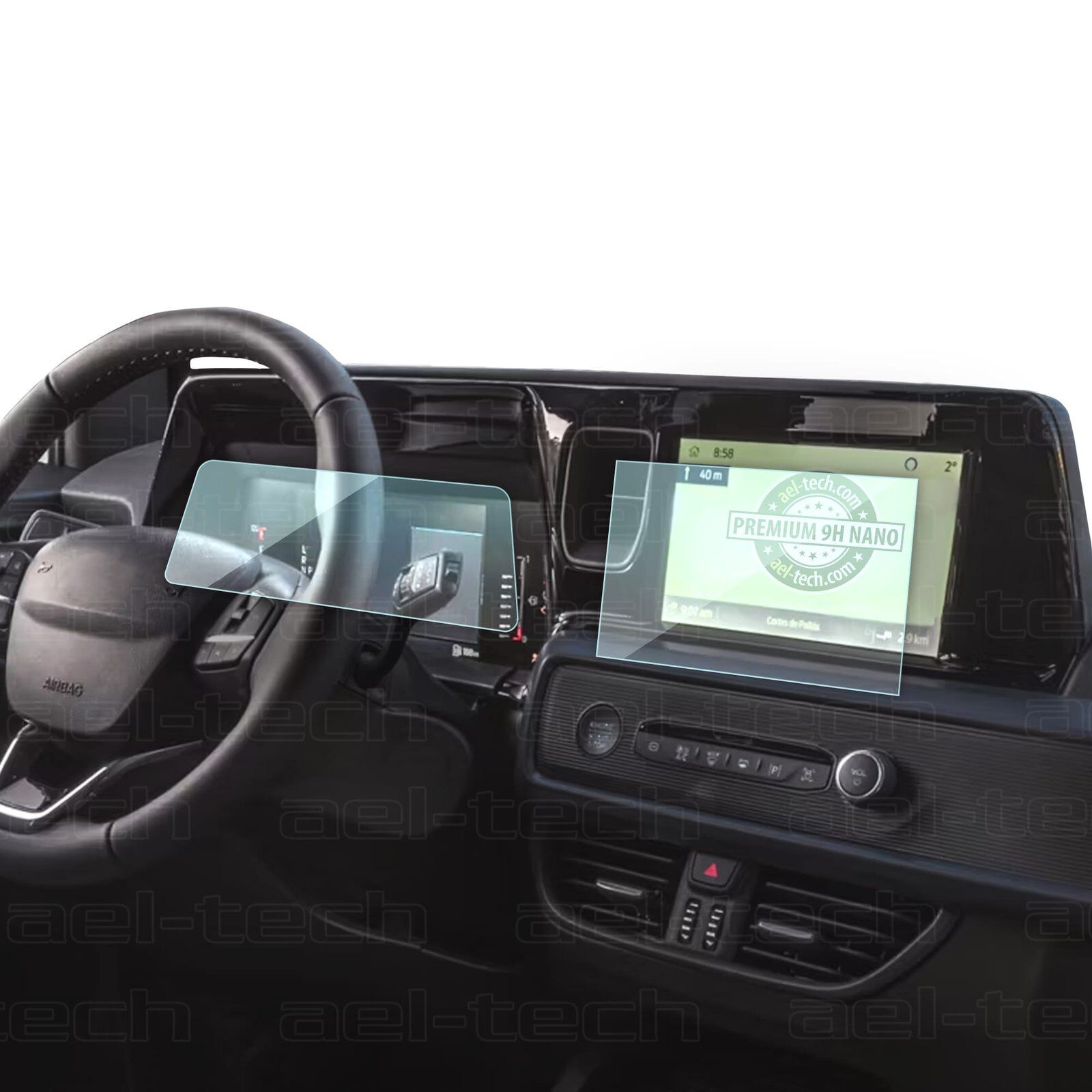 Ford Tourneo Courier Uyumlu Dijital Gösterge ve Navigasyon 9H Nano Ekran Koruyucu 2'li Set