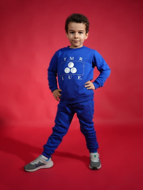 Mavi Pamuklu Unisex Alt-Üst Çocuk Eşofman Takımı