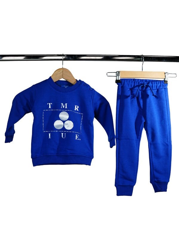 Mavi Pamuklu Unisex Alt-Üst Çocuk Eşofman Takımı