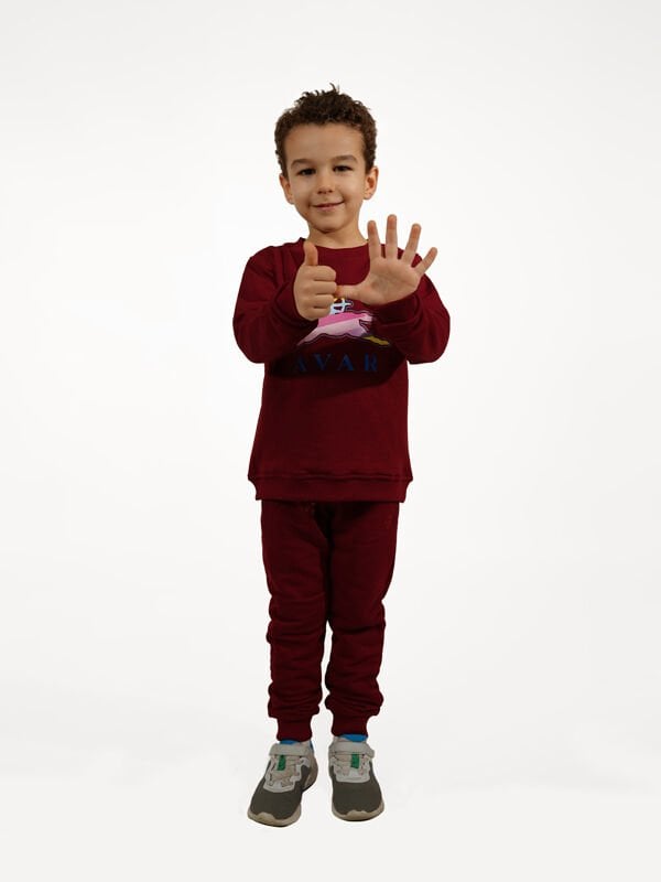 Bordo Pamuklu Unisex Alt-Üst Çocuk Eşofman Takımı