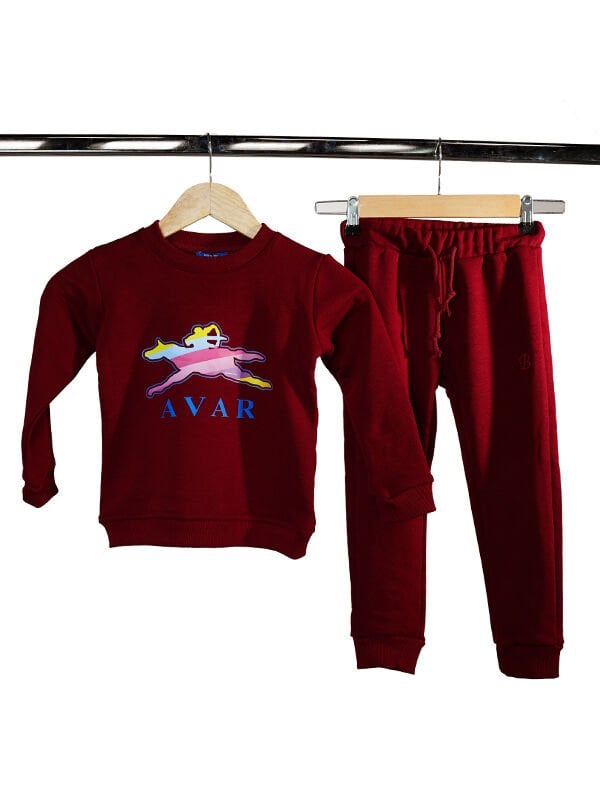 Bordo Pamuklu Unisex Alt-Üst Çocuk Eşofman Takımı