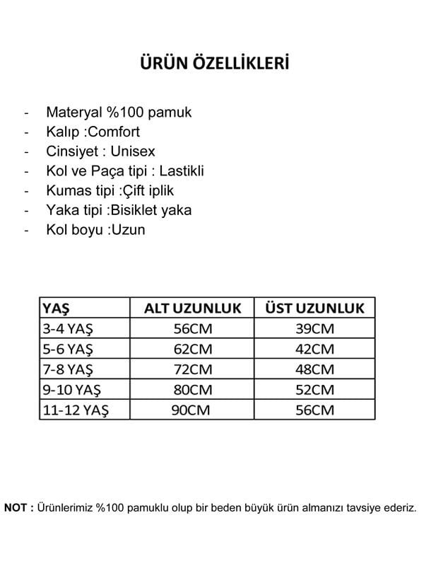 Siyah Pamuklu Unisex Alt-Üst Çocuk Eşofman Takımı