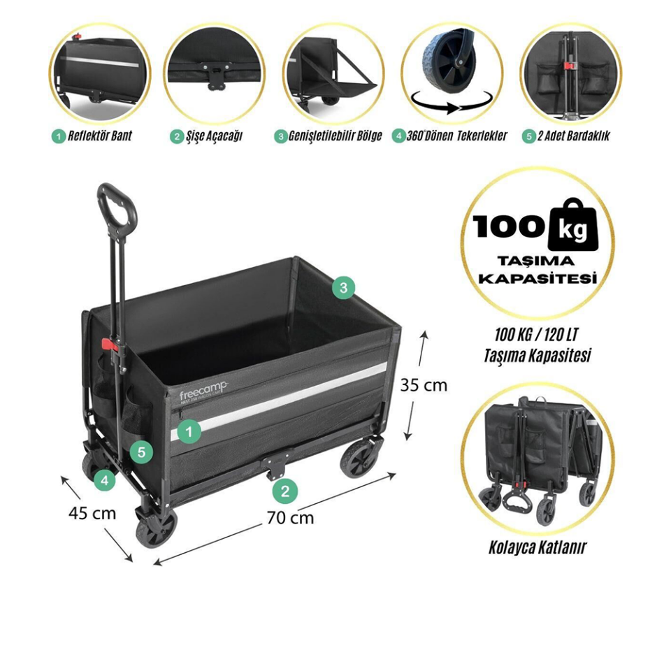Freecamp Katlanır & Taşınabilir Plaj - Kamp Arabası 120 Litre