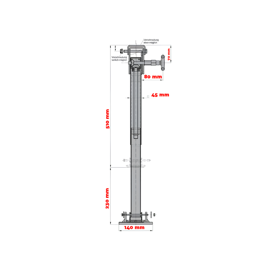 Suga 45 Derece Dönebilir Destek Pivot Ayak 500 KG 510MM-740MM
