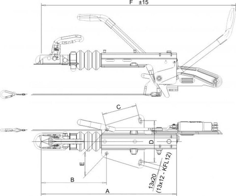 Knott 750-1400 kg V Modeli Frenli Kaplin (Çeki Oku) KFL14A-GF Kelepçeli