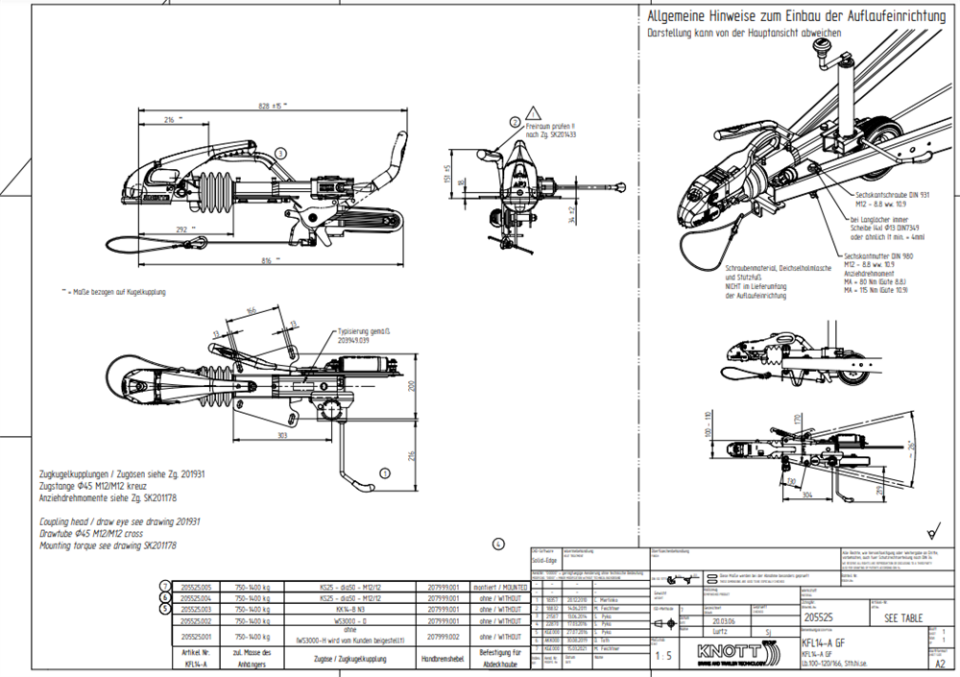 Knott 750-1400 kg V Modeli Frenli Kaplin (Çeki Oku) KFL14A-GF Kelepçeli