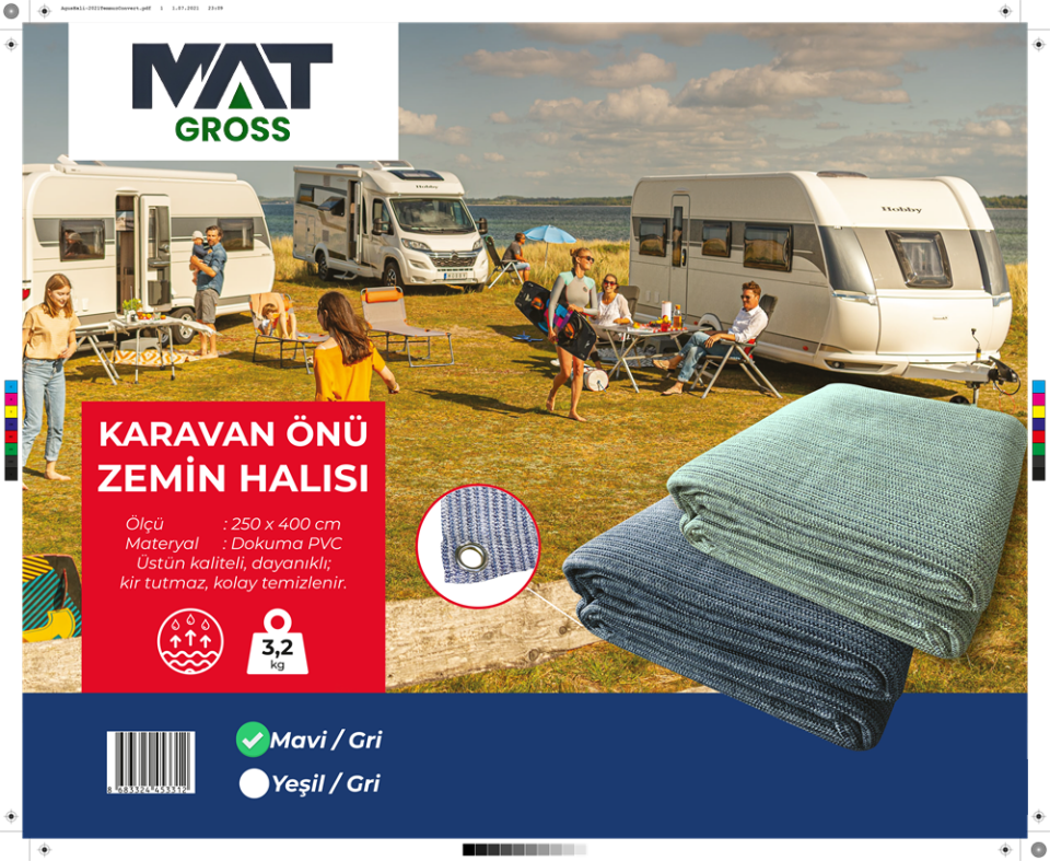 Ekstra Kalın Nefes Alabilen Zemin Halısı 250x400 cm 3,2 Kg Mavi/Gri