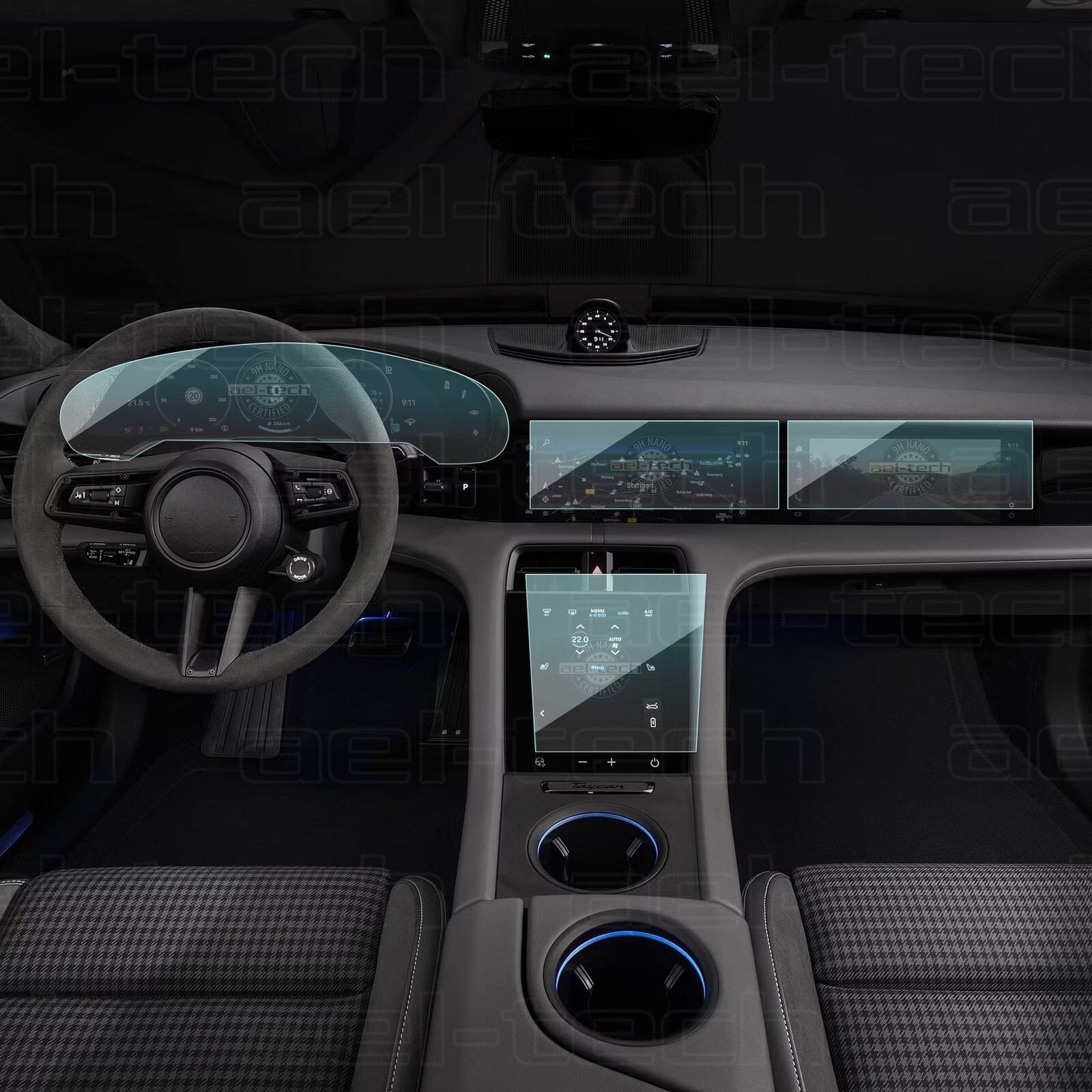 Porsche Taycan Uyumlu Dijital Gösterge,Navigasyon ve Klima 9H Nano Ekran Koruyucu 5li Set