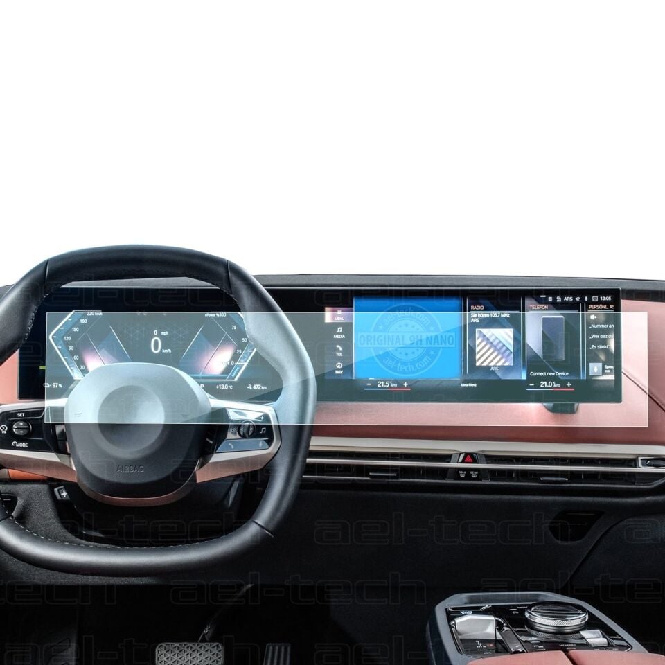 BMW iX 2021-2023 Uyumlu 12.3 İnç Dijital Gösterge ve 14.9 İnç Navigasyon Uyumlu 9H Nano Ekran Koruyucu