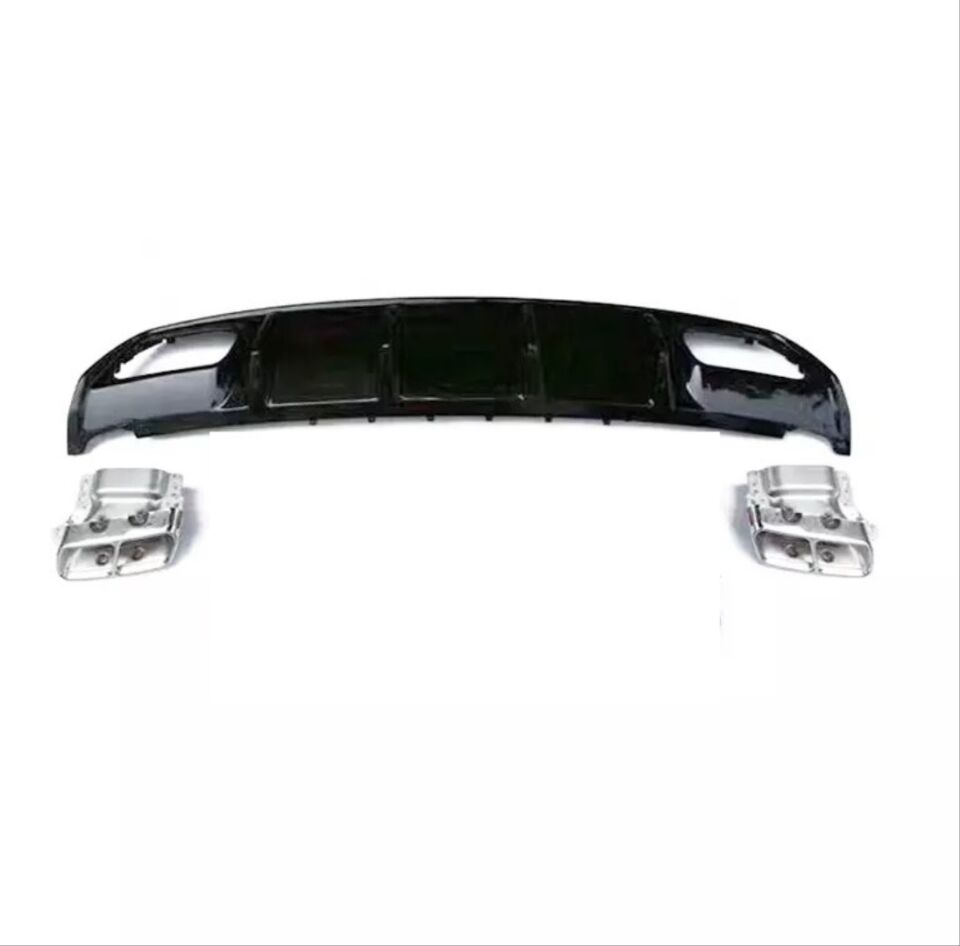 W176 12-15  A45 DIFUZOR  & EGZOZ SETI  (PARLAK SIYAH) - SILVER EGZOZ ILE (AMG PAKET İÇİN )