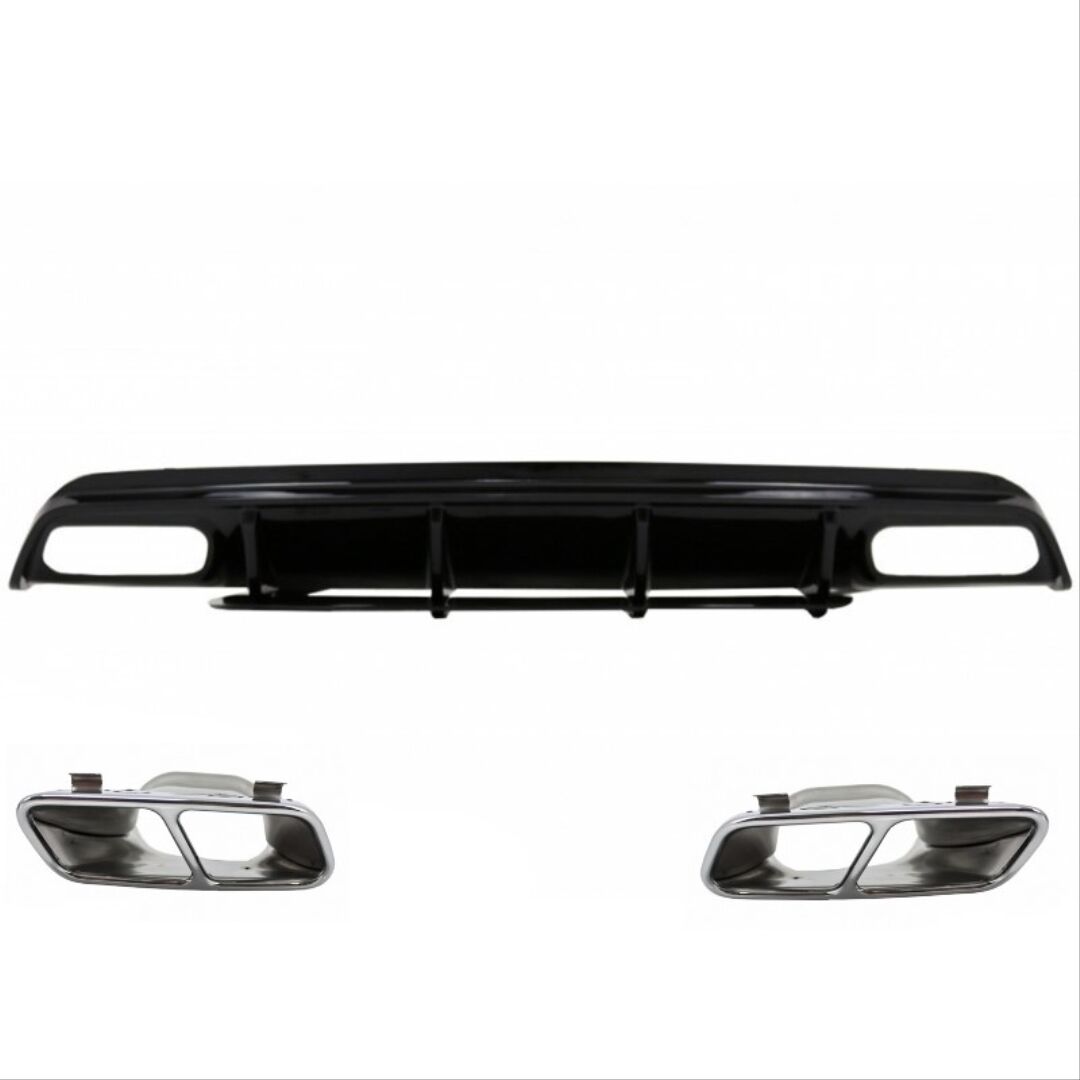 W176 12-15  A45 DIFUZOR  & EGZOZ SETI  (PARLAK SIYAH) - SILVER EGZOZ ILE (AMG PAKET İÇİN )