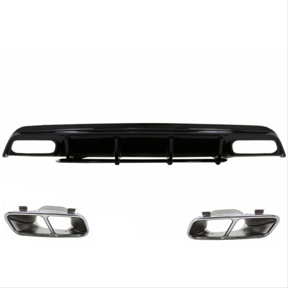 W176 12-15  A45 DIFUZOR  & EGZOZ SETI  (PARLAK SIYAH) - SILVER EGZOZ ILE (AMG PAKET İÇİN )