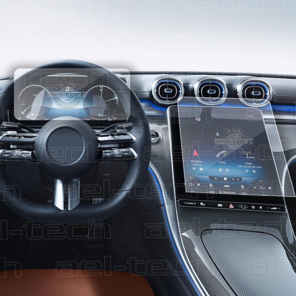 Mercedes C Seri Navigasyon ve Dijital gösterge uyumlu Nano Ekran Koruyucu 2li Set