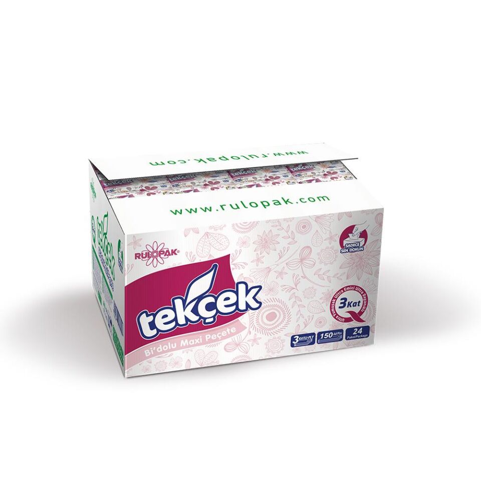 Rulopak Tekçek Bi'Dolu Maxi Peçete 3 Katlı 150 Yaprak 24'Lü Paket