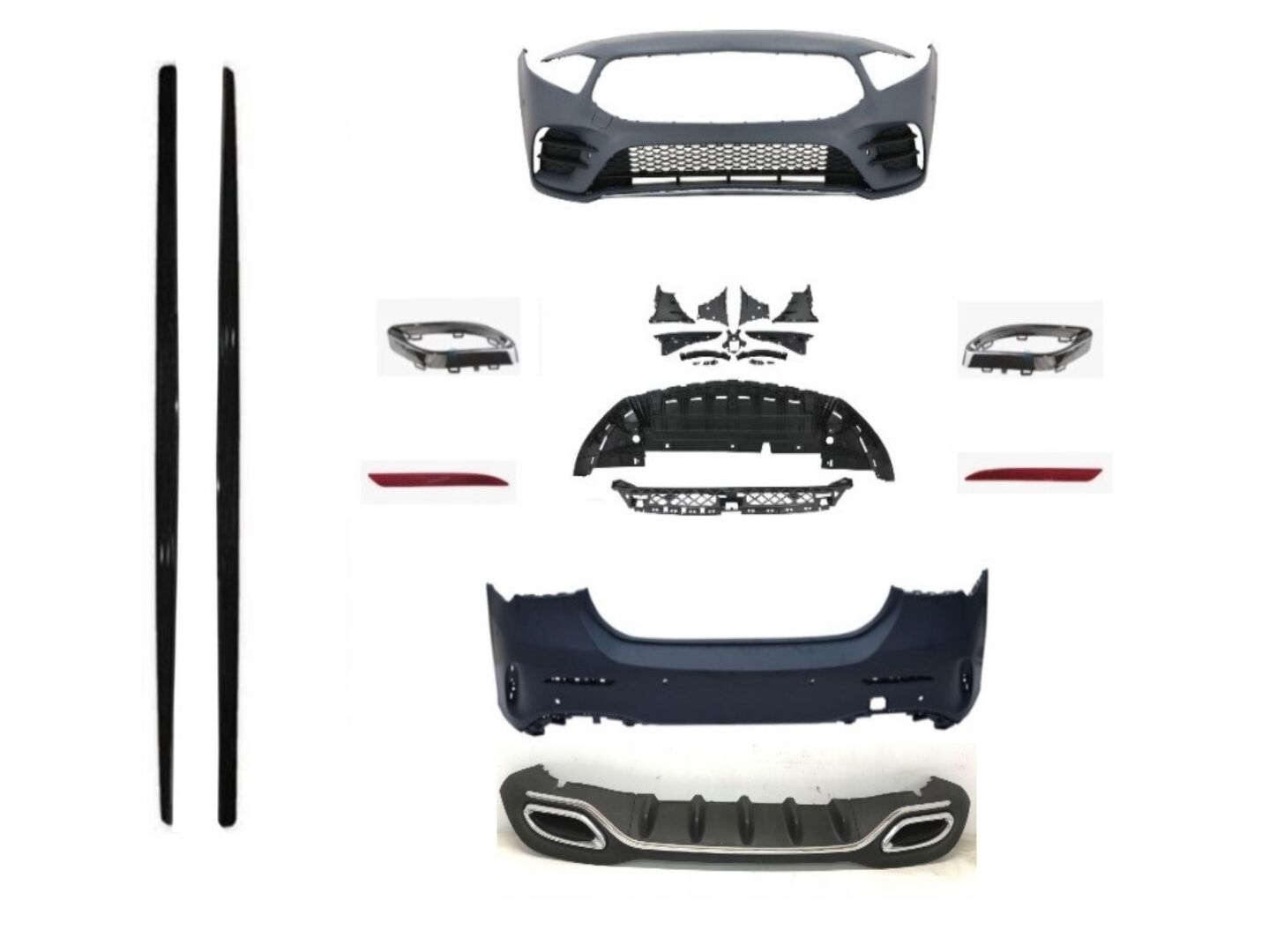 W177 SEDAN A SERISI IÇIN UYUMLU AMG GÖRÜNÜ SET (ÖN ARKA TAMPON , DIAMOND PANJUR,MARSPIYEL,EGZOZLAR)