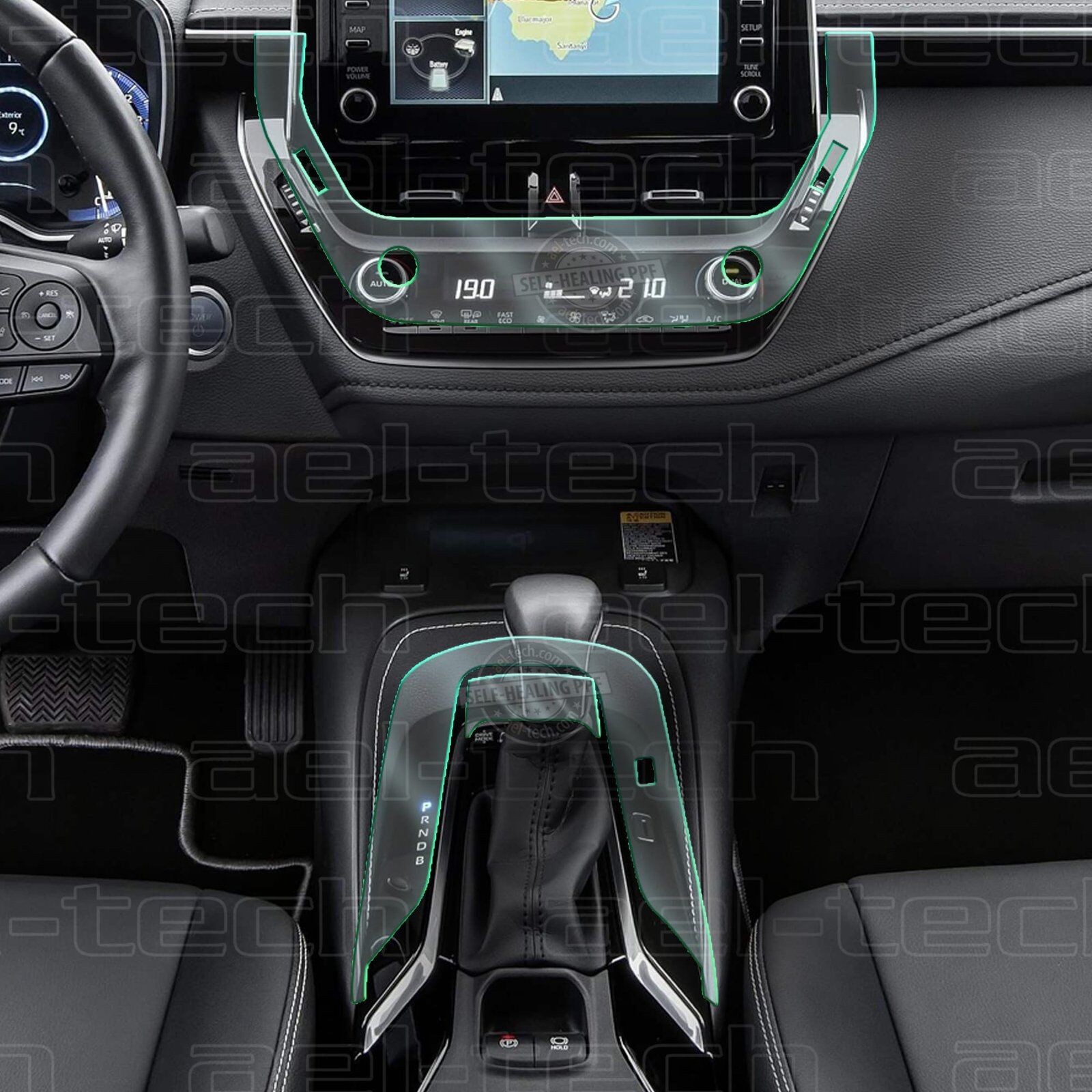 Toyota Corolla Uyumlu Klima Gösterge Vites Etrafı ve Kolçak altı Piano Black Tpu Koruyucu