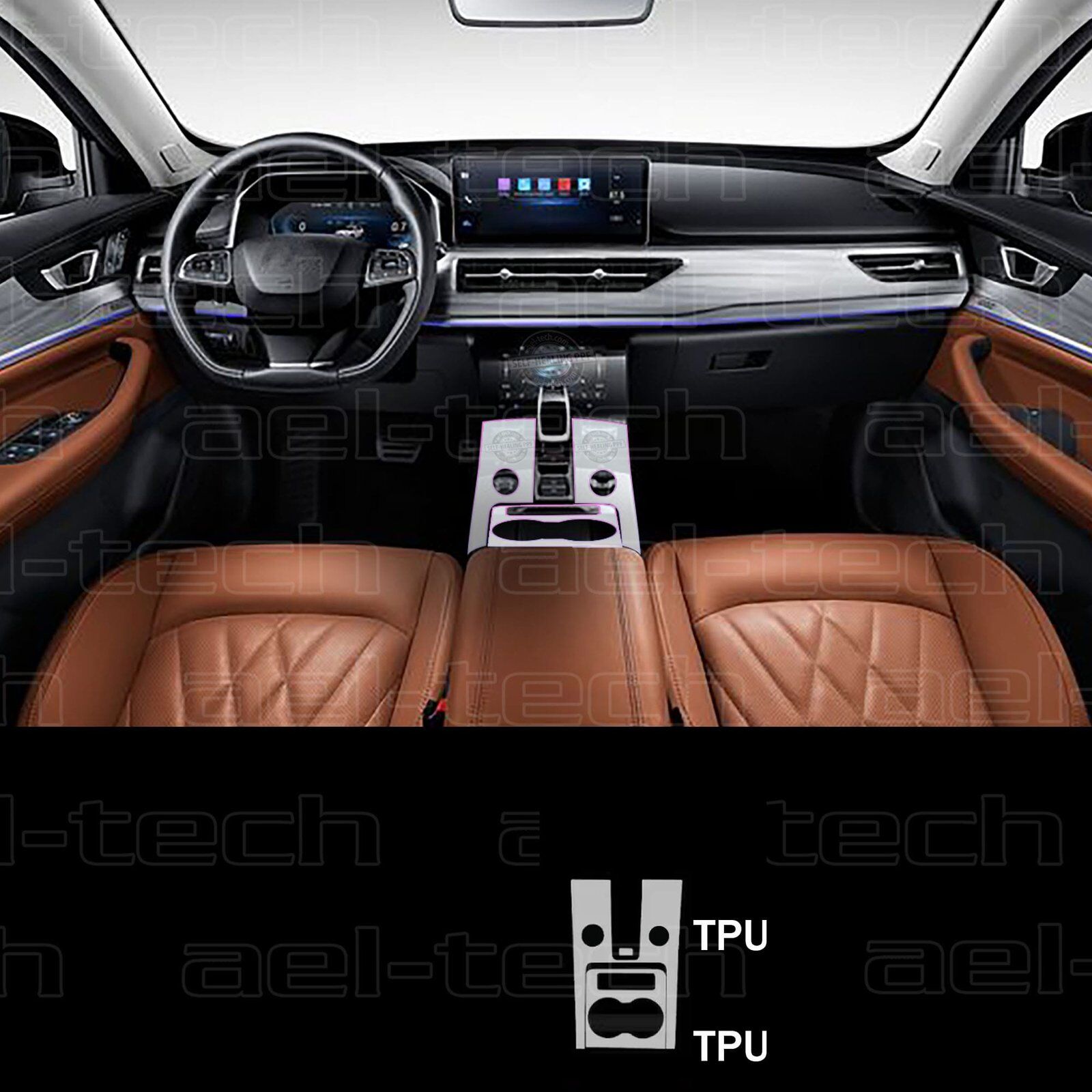 Chery Tiggo 8 Pro Vites etrafı ve Bardaklık uyumlu Piano Black TPU Koruyucu 3 lü set