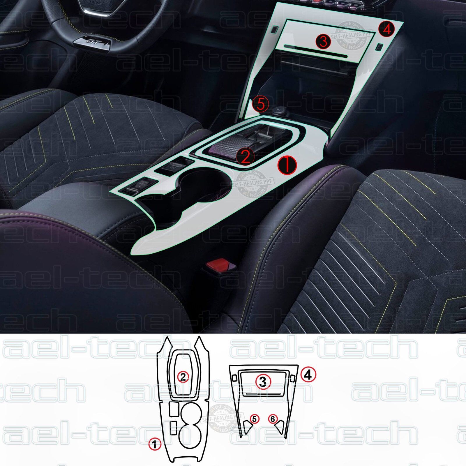 Peugeot 2008 E-Toggle Uyumlu Vites Etrafı Piano Black TPU Koruyucu 6 lı Set