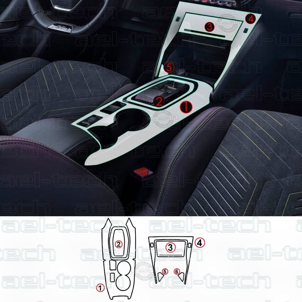 Peugeot 2008 E-Toggle Uyumlu Vites Etrafı Piano Black TPU Koruyucu 6 lı Set