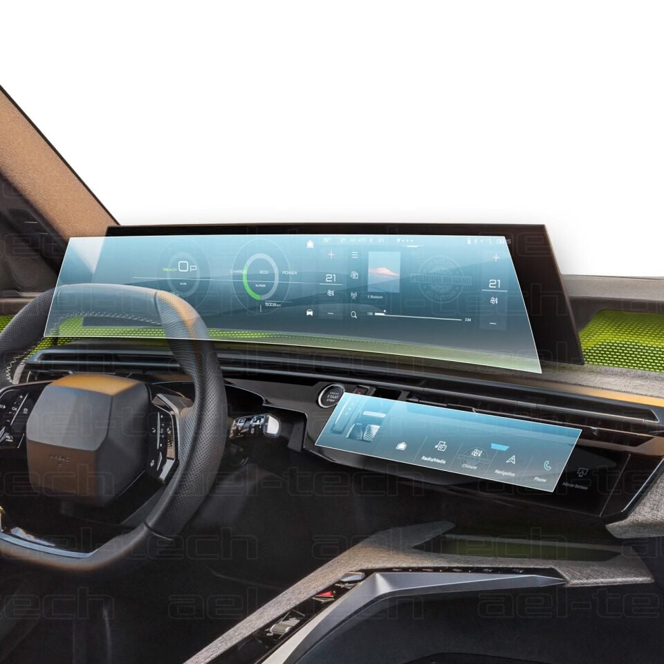 Peugeot 5008 2024-2025 Uyumlu 21 İnç Dijital Gösterge, Navigasyon ve Klima 9H Nano Ekran Koruyucu 2'li Set