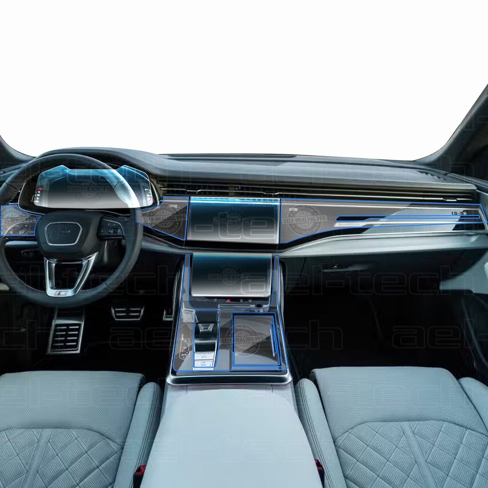 Yeni Audi Q8 Navigasyon Dijital Gösterge 9H Nano ve piano black uyumlu Tpu Koruyucu 8li Set