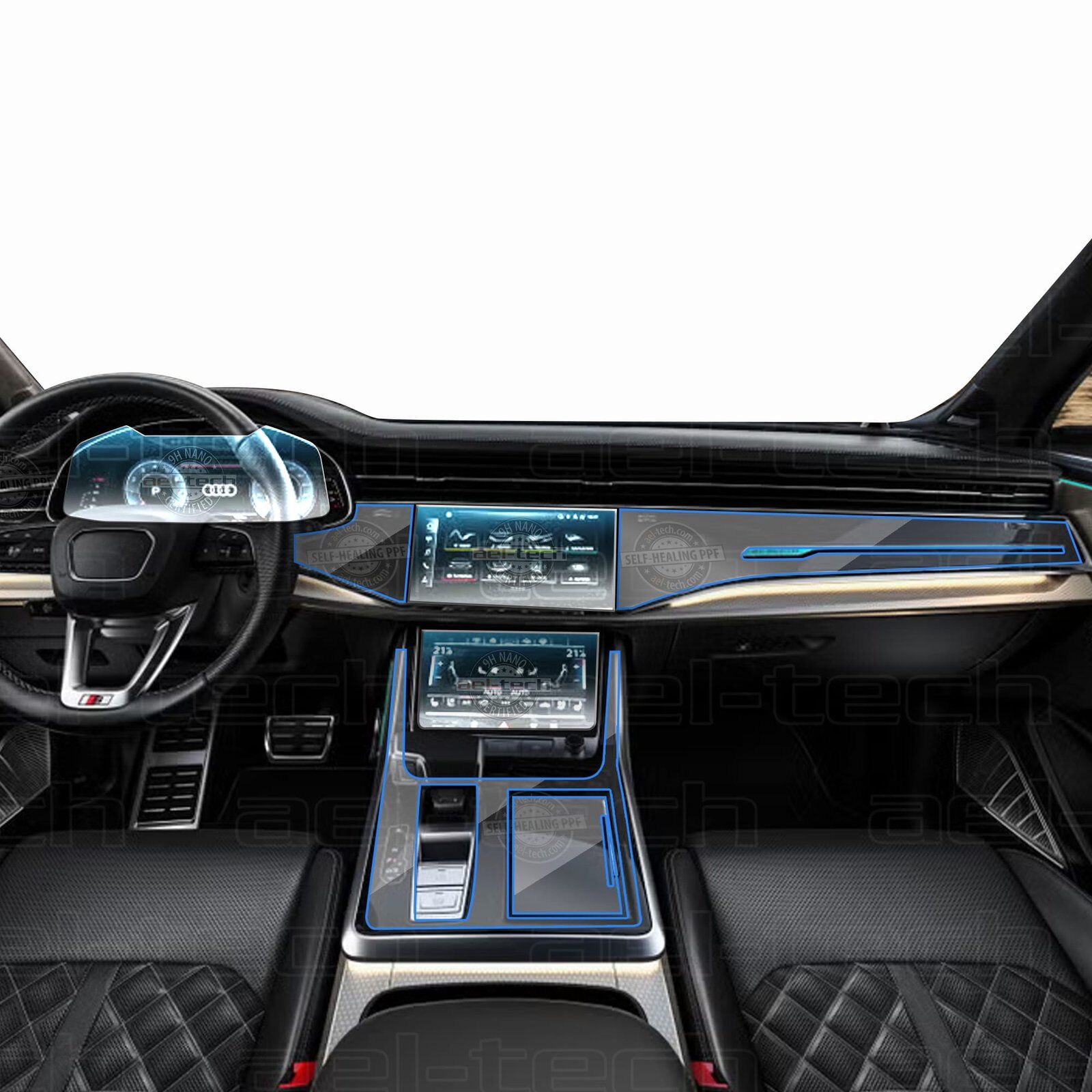 Yeni Audi Q7 Navigasyon Dijital Gösterge 9H Nano ve piano black uyumlu Tpu Koruyucu 8li Set