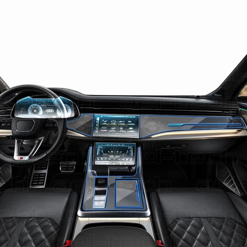 Yeni Audi Q7 Navigasyon Dijital Gösterge 9H Nano ve piano black uyumlu Tpu Koruyucu 8li Set