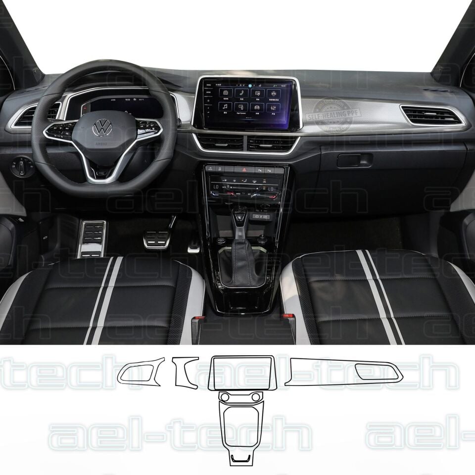 Volkswagen T-roc Uyumlu Vites Etrafı ve Ön Göğüs Piano Black 6'lı Set TPU Koruyucu 2022-2025