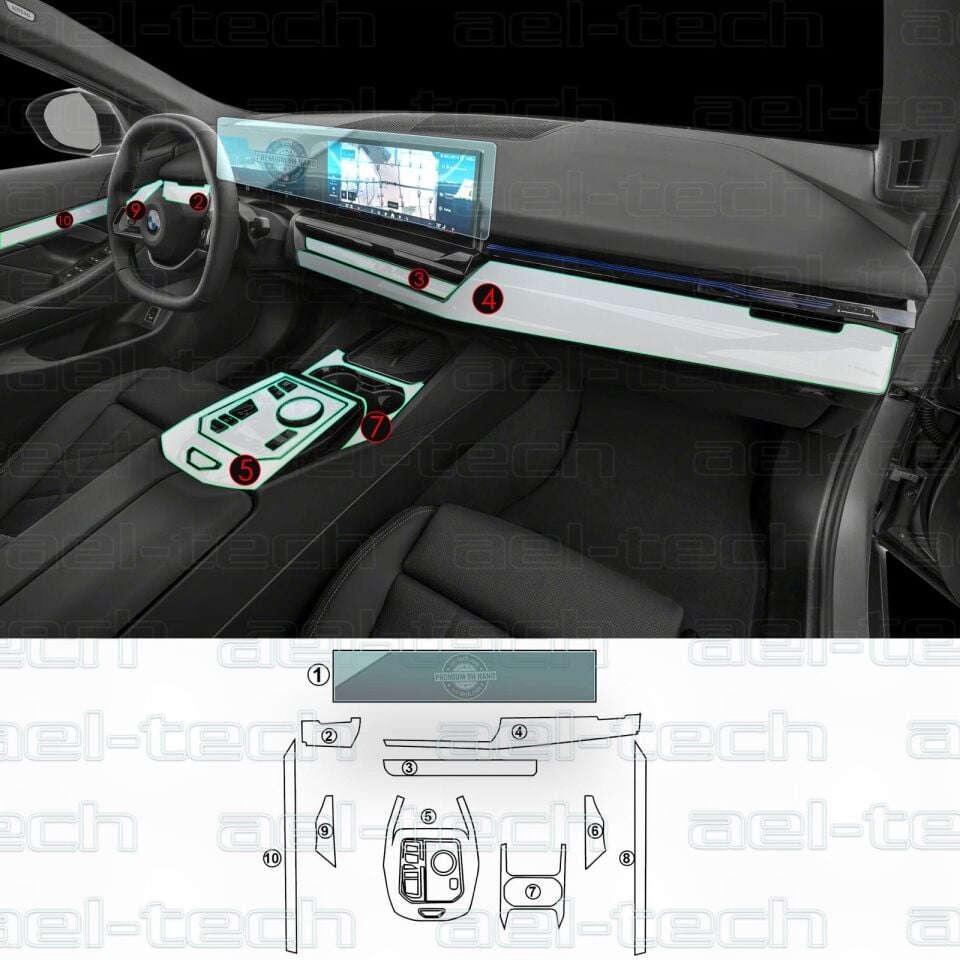 Bmw 5 Seri Uyumlu Navigasyon Dijital Gösterge Nano ve piano black 9H Tpu Koruyucu set