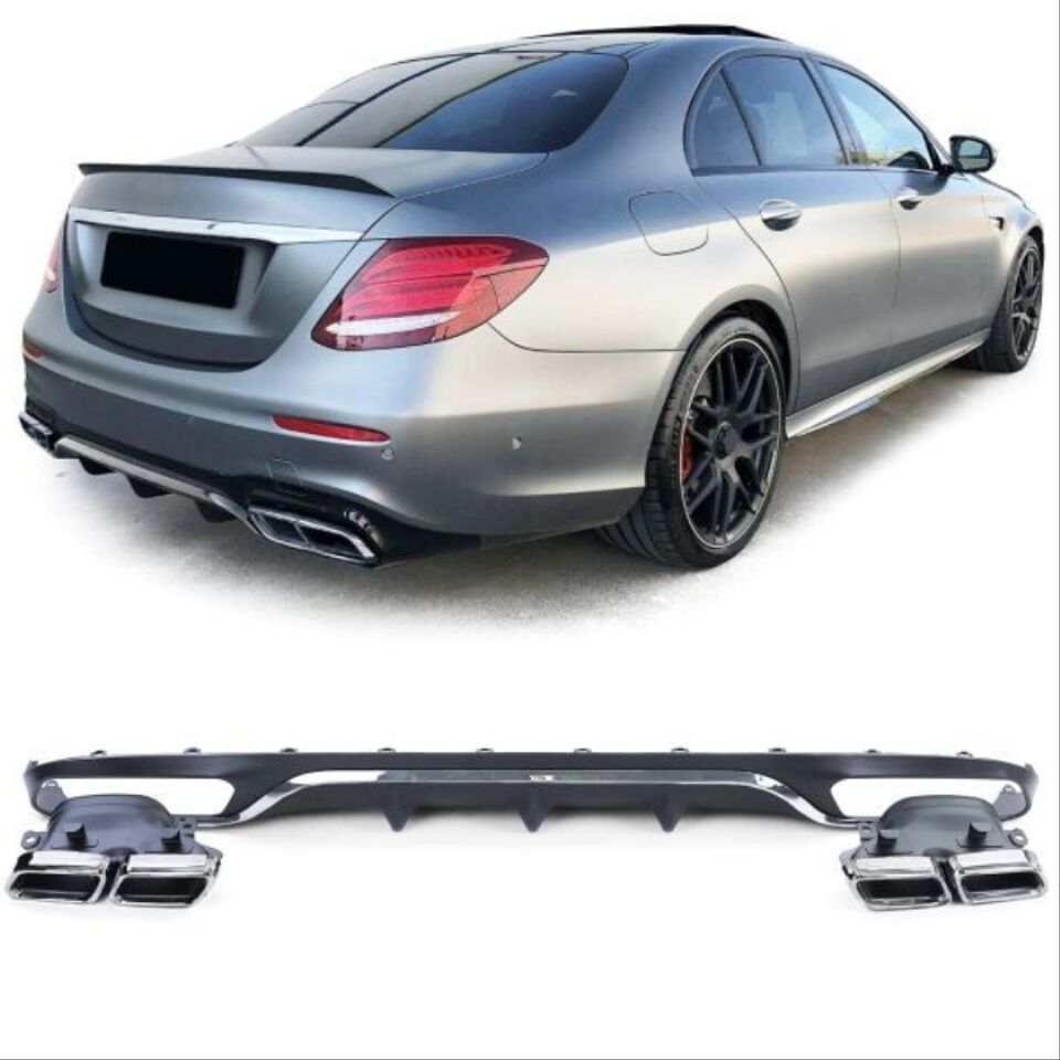 W213 E SERISI IÇIN  E63 SILVER DIFÜZÖR & EGZOZ SETI(AMG UYUMLU) 2017+ & SILVER EGZOZ ILE