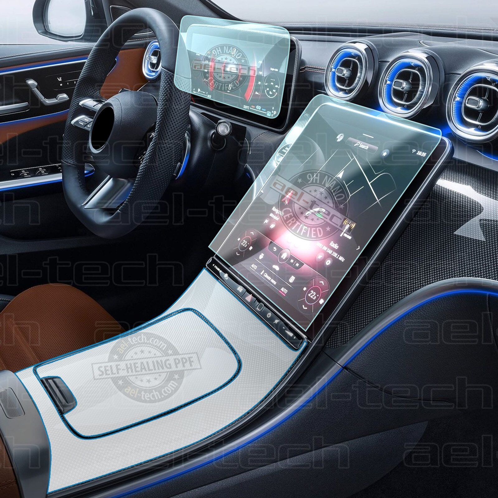 Mercedes C Seri W206 Navigasyon,Dijital gösterge ve Orta konsol uyumlu Nano Ekran Koruyucu 3'lü Set 2022/2025