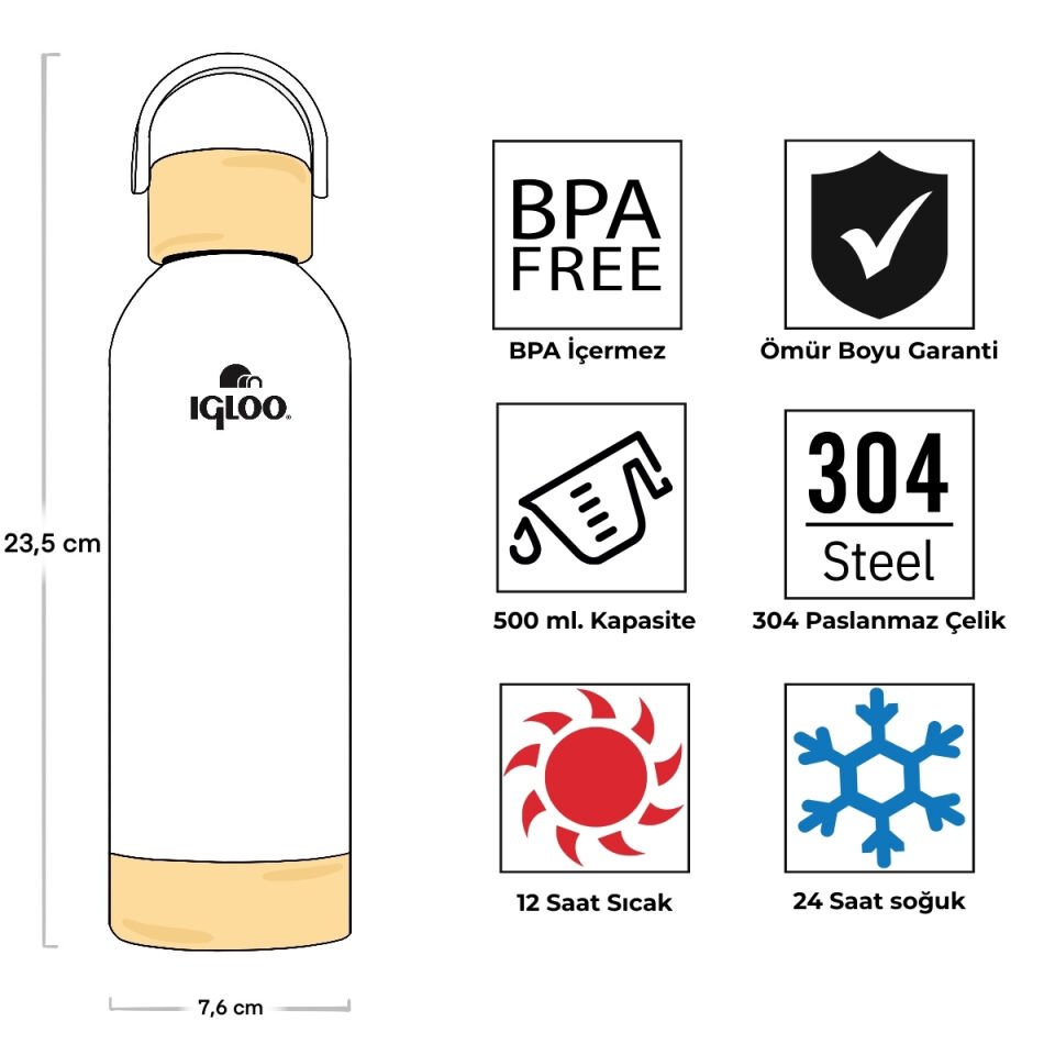 Igloo Hydrate Pro Termos 500ml-BEYAZ