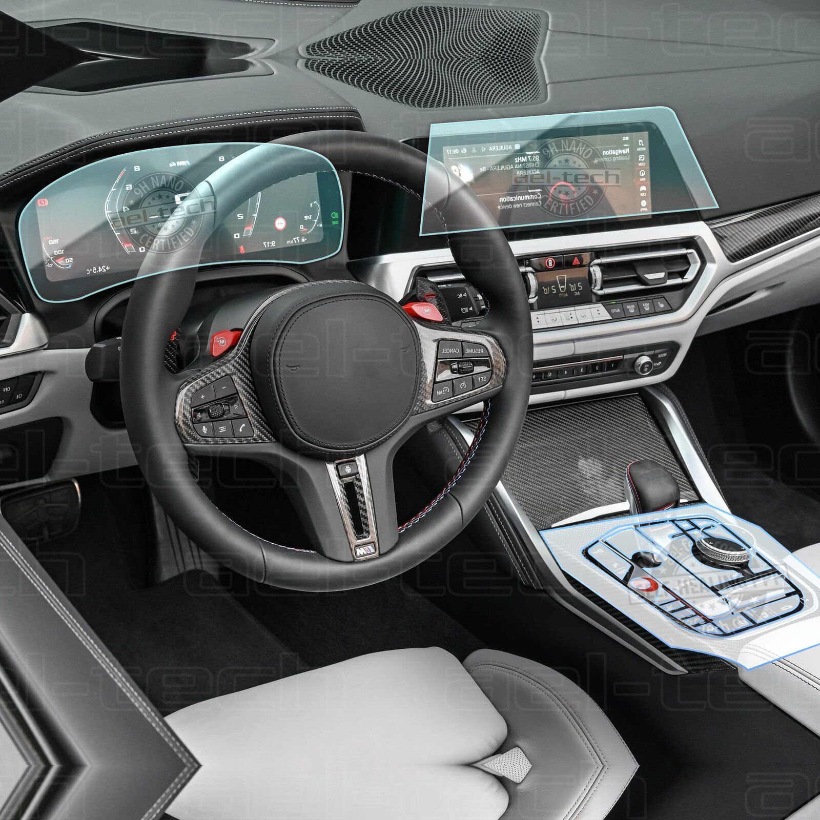 Bmw M4 Uyumlu Navigasyon,Dijital Gösterge ve Vites Etrafı Nano ve Piano Black 9H Tpu Koruyucu 3lü set